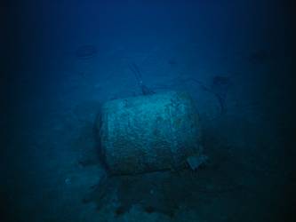 Aviation spirit tank from bow section on seabed near bow